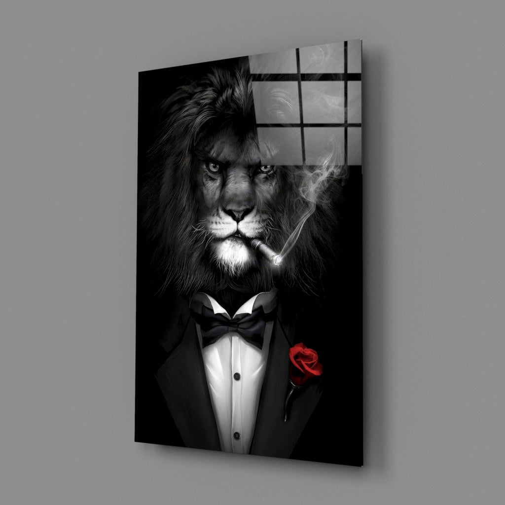 Lion as a Gentleman Glass Wall Art-1