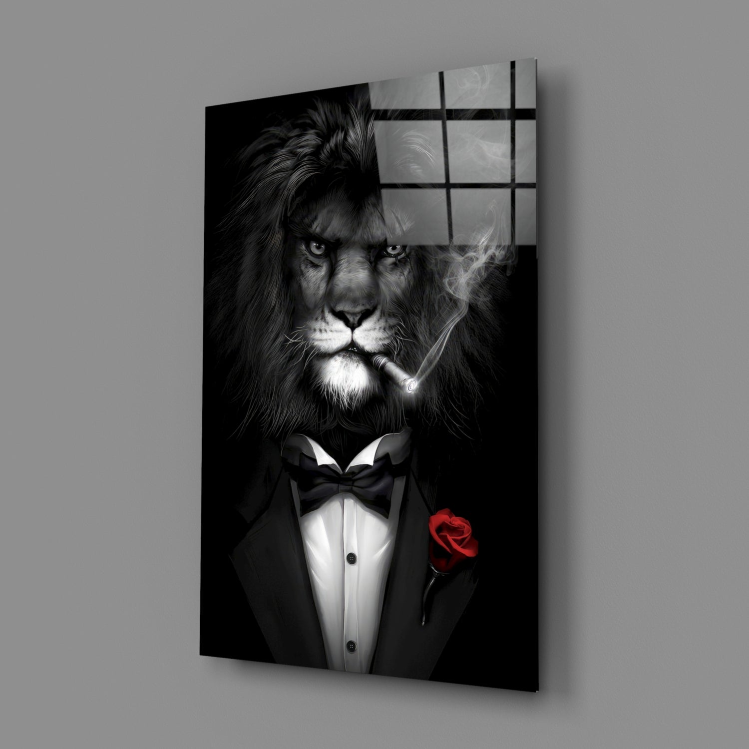 Lion as a Gentleman Glass Wall Art-1