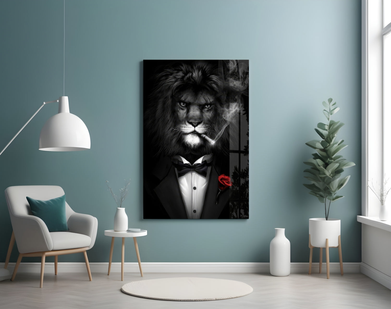 Lion as a Gentleman Glass Wall Art-3