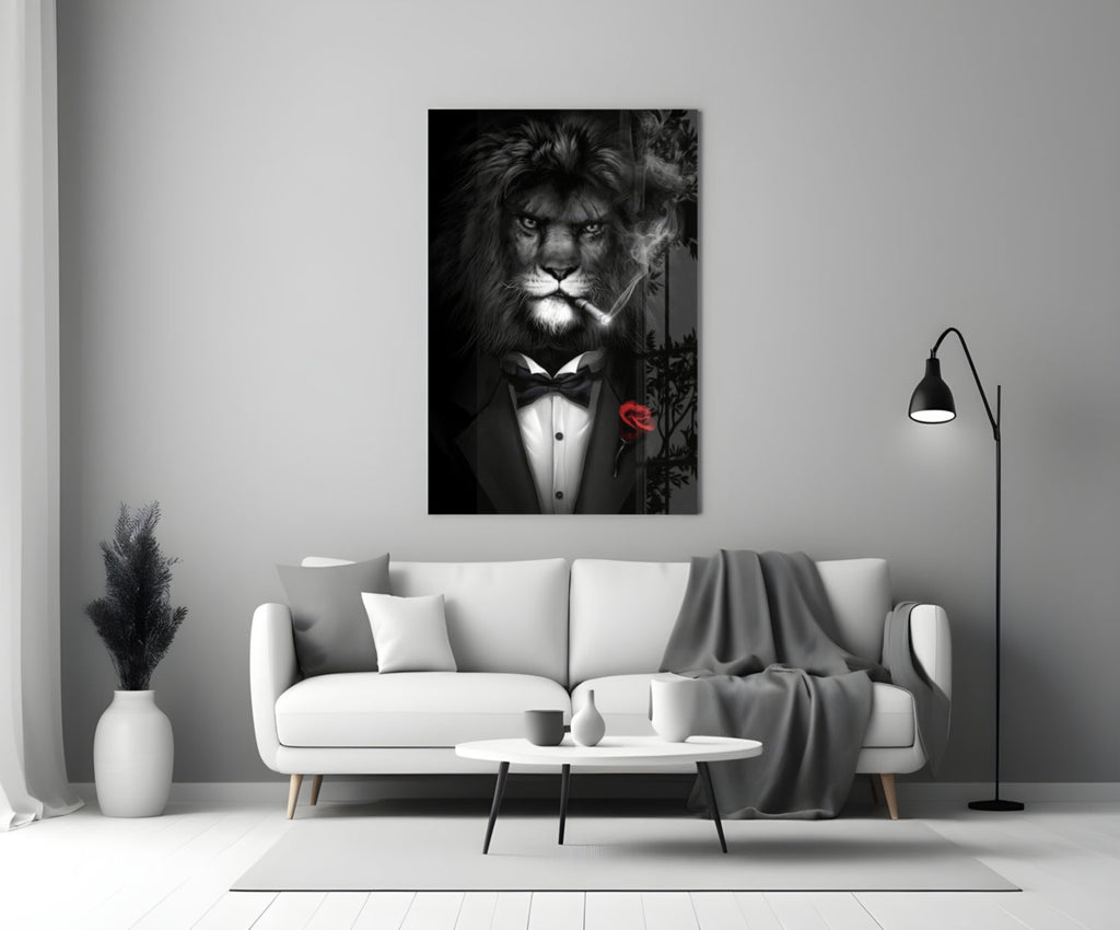 Lion as a Gentleman Glass Wall Art-2