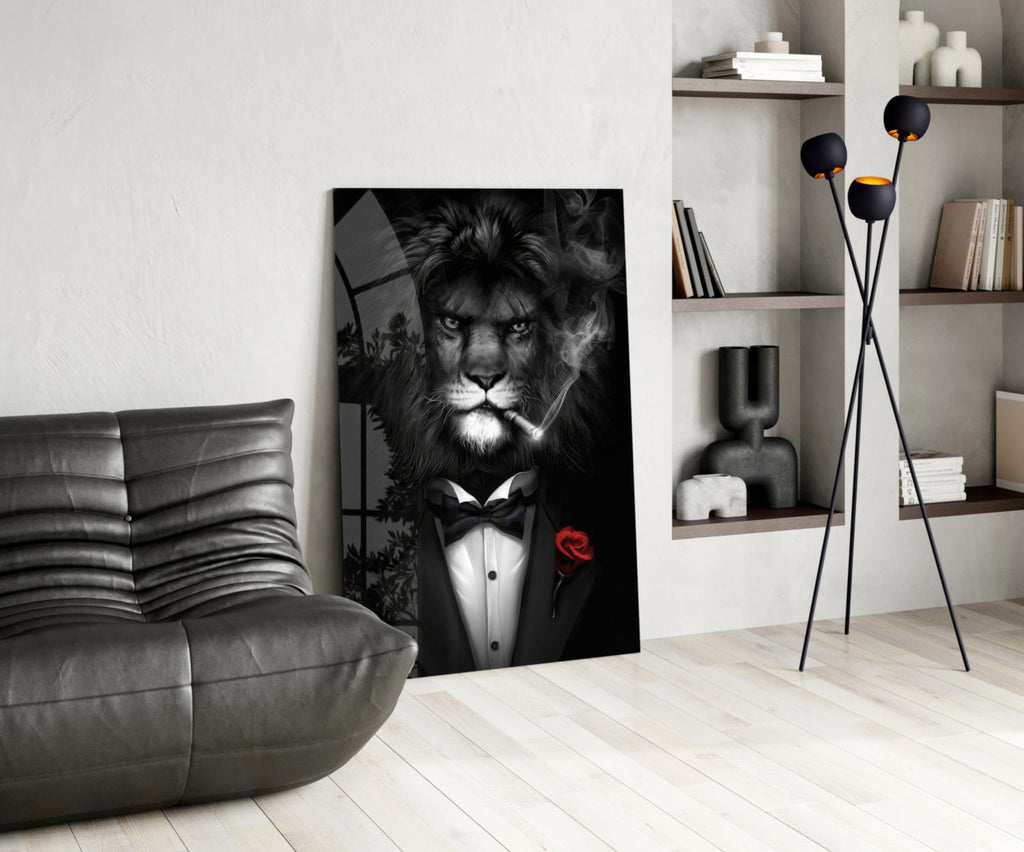 Lion as a Gentleman Glass Wall Art-4