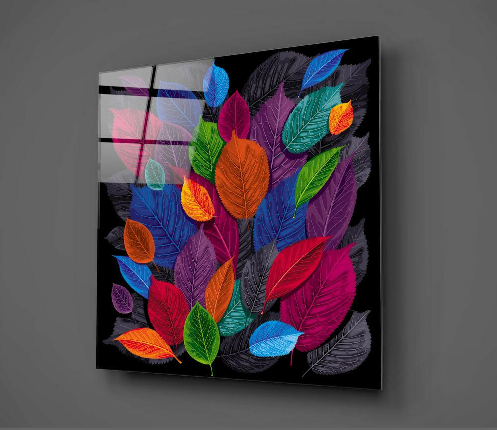 Colorful Leaves Glass Wall Art-1