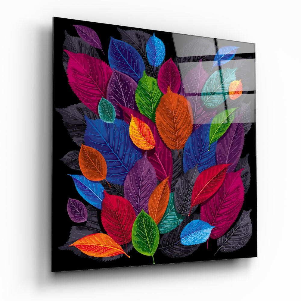 Colorful Leaves Glass Wall Art-0