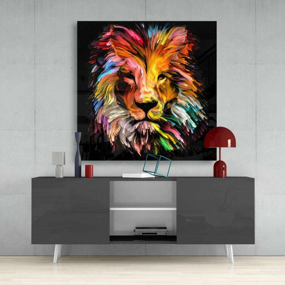 Yellow Lion Glass Wall Art-3