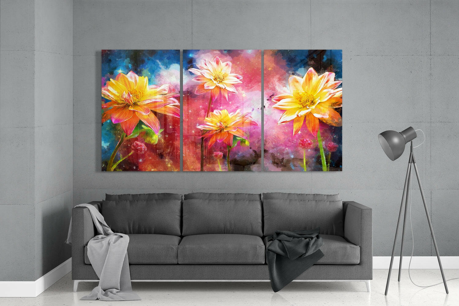 Yellow Flowers Mega Glass Wall Art-2