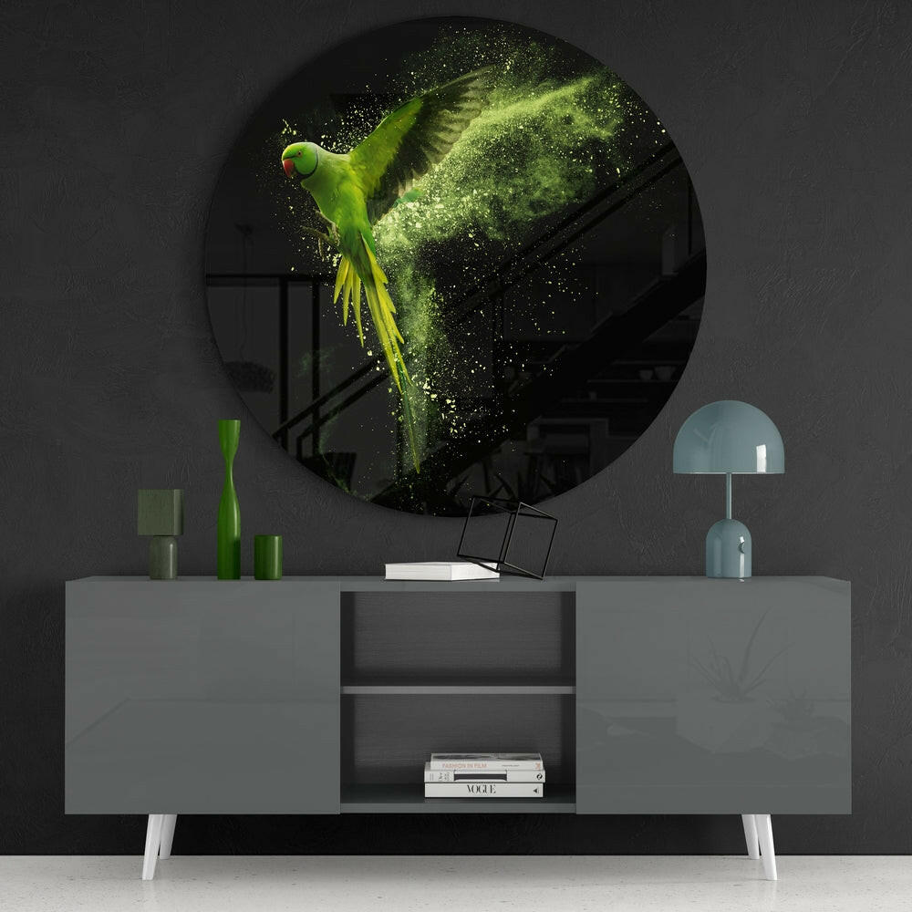 Green Parrot Glass Wall Art-3
