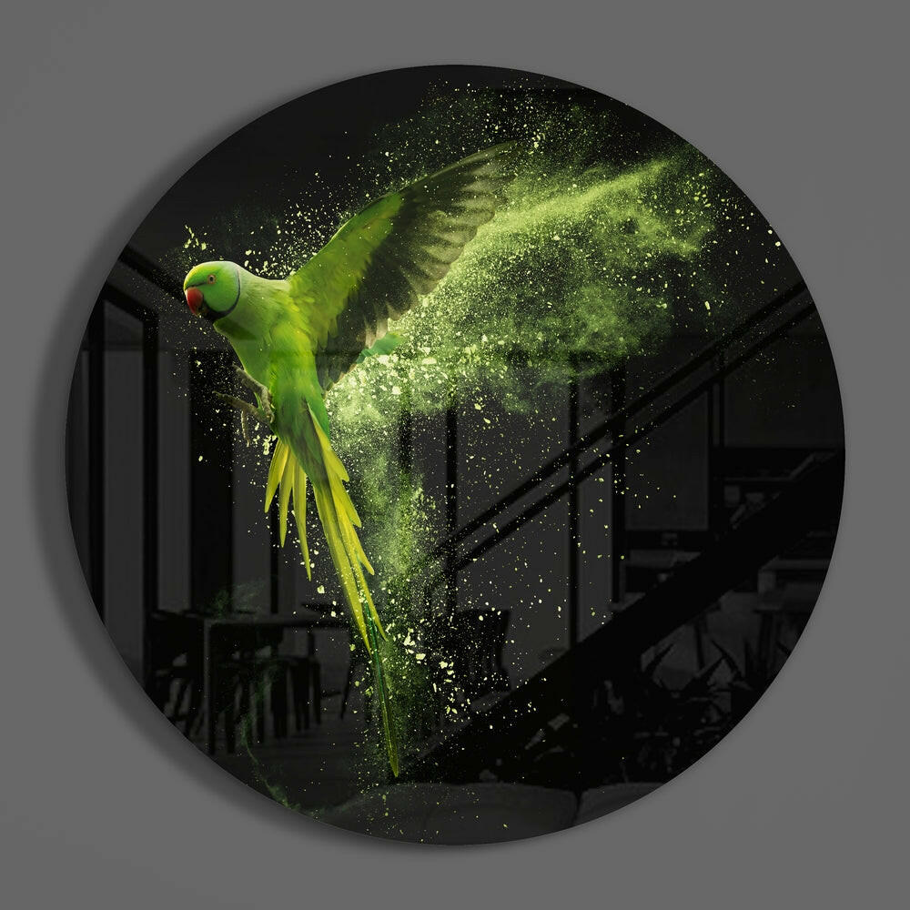 Green Parrot Glass Wall Art-2