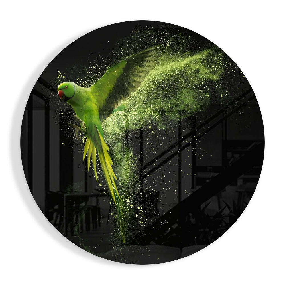 Green Parrot Glass Wall Art-0