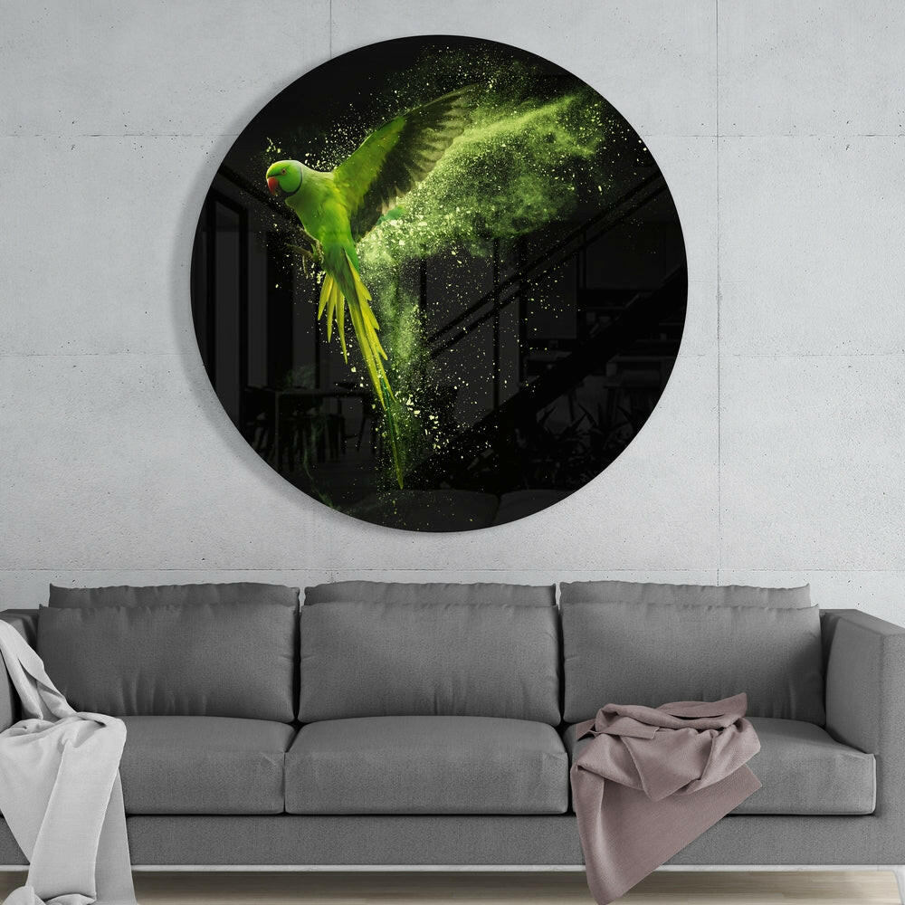 Green Parrot Glass Wall Art-1