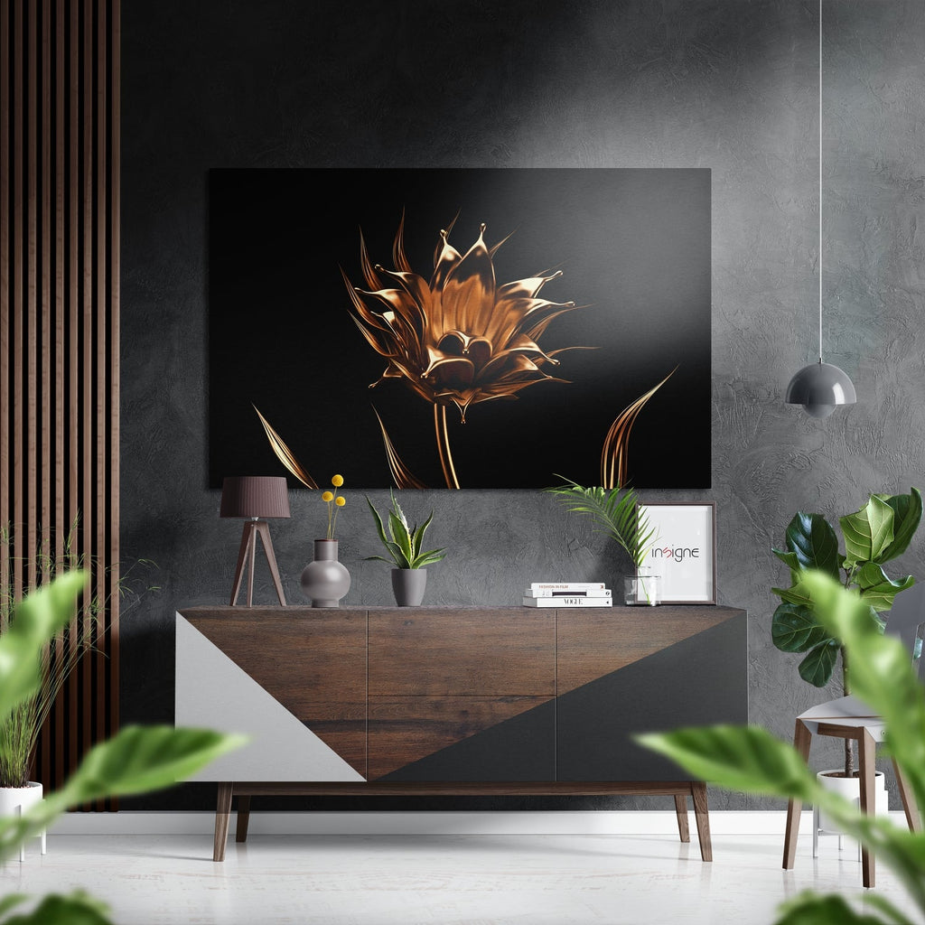 Golden Flower Brushed Aluminium Dibond Wall Art-0
