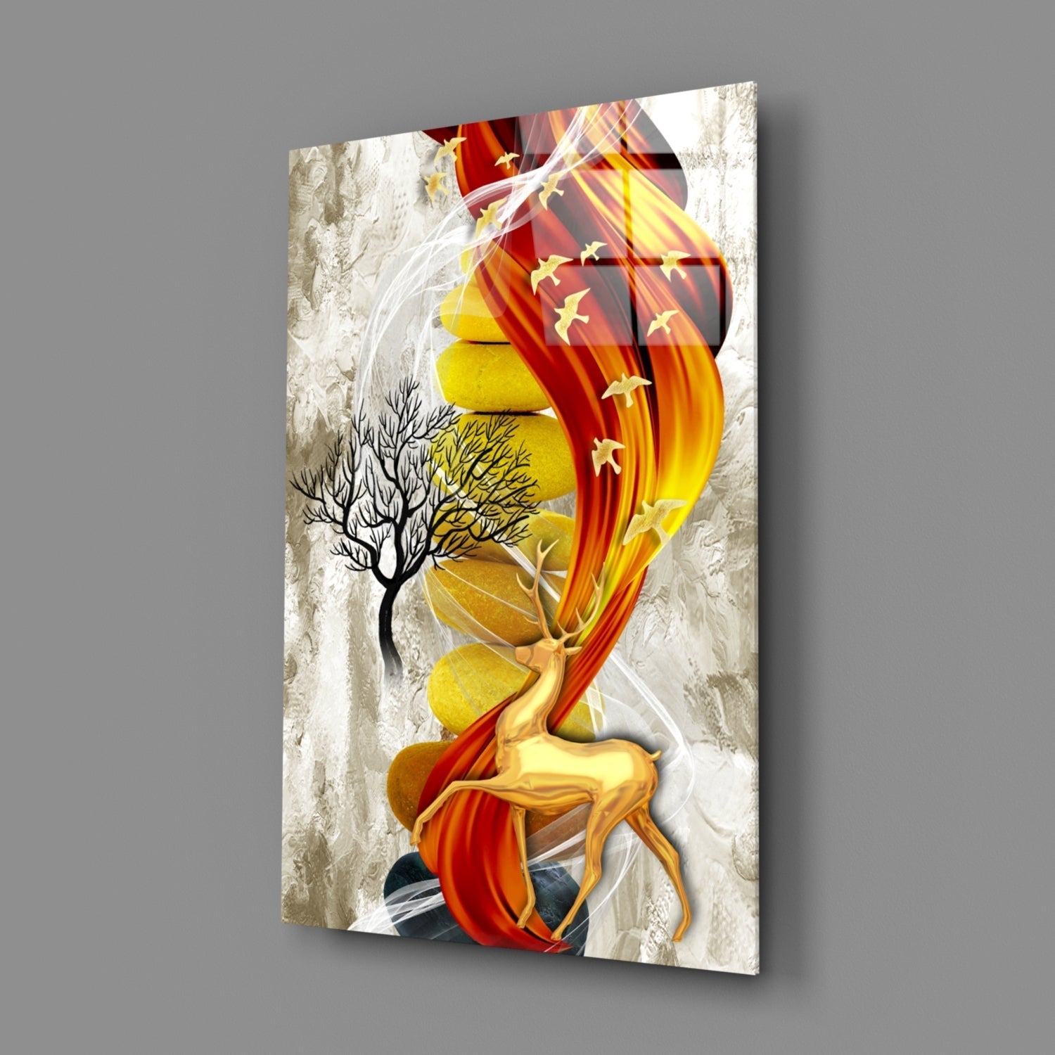 Abstract Deer Glass Wall Art.