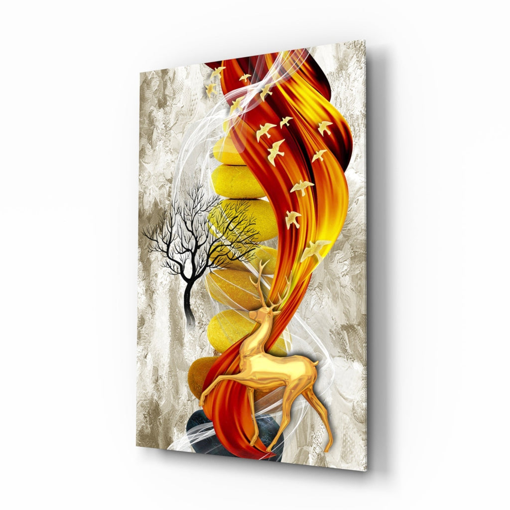 Abstract Deer Glass Wall Art.