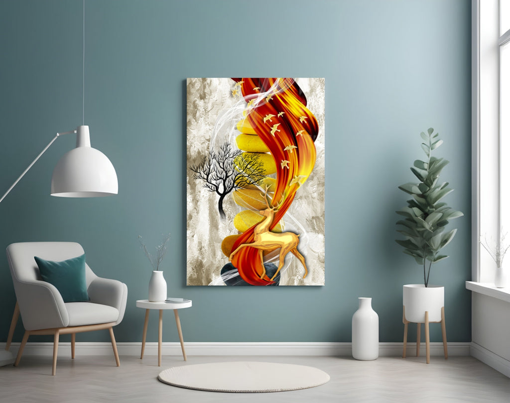 Abstract Deer Glass Wall Art.