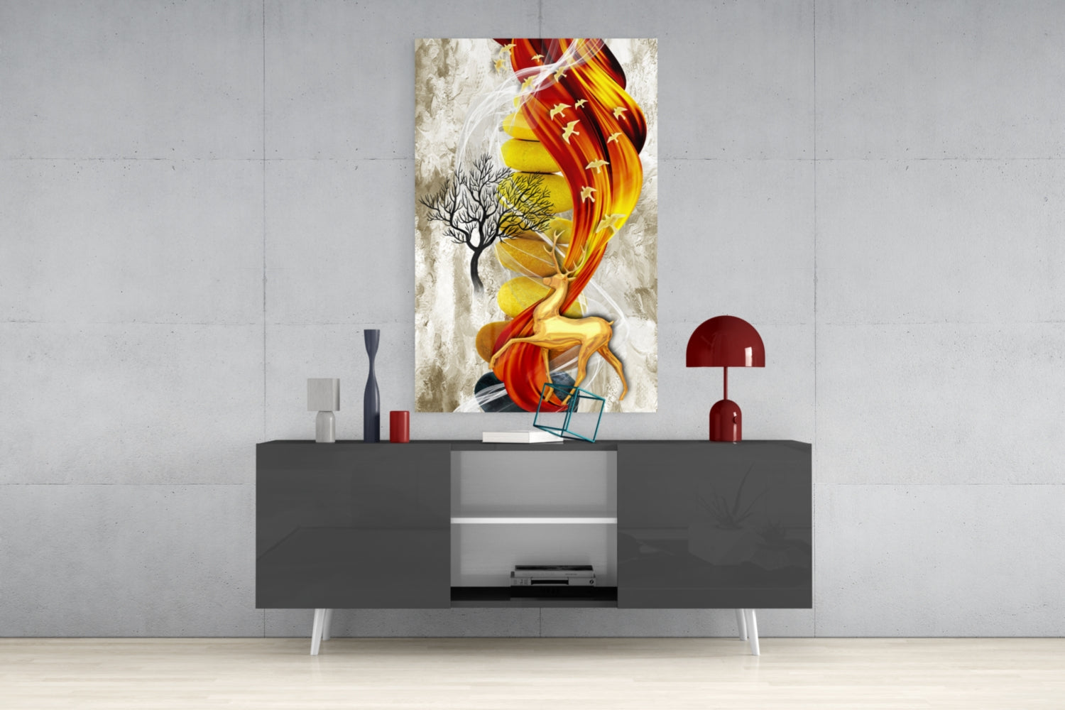 Abstract Deer Glass Wall Art.