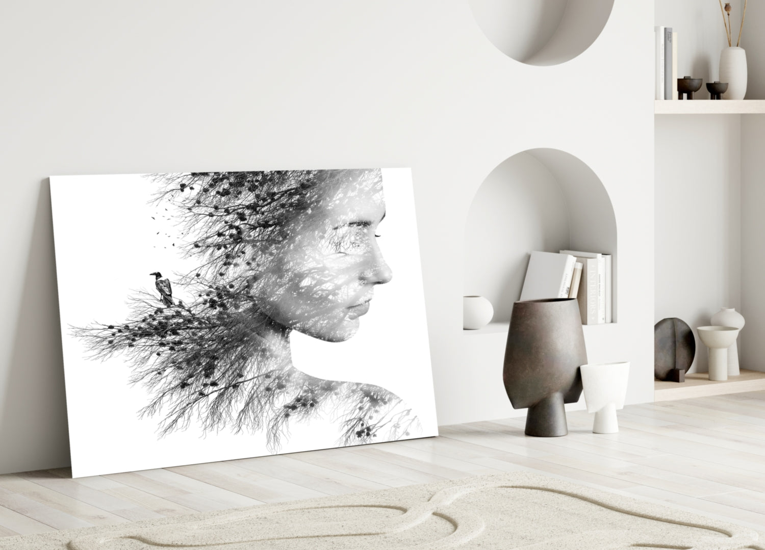 Woman Bird Glass Wall Art-2