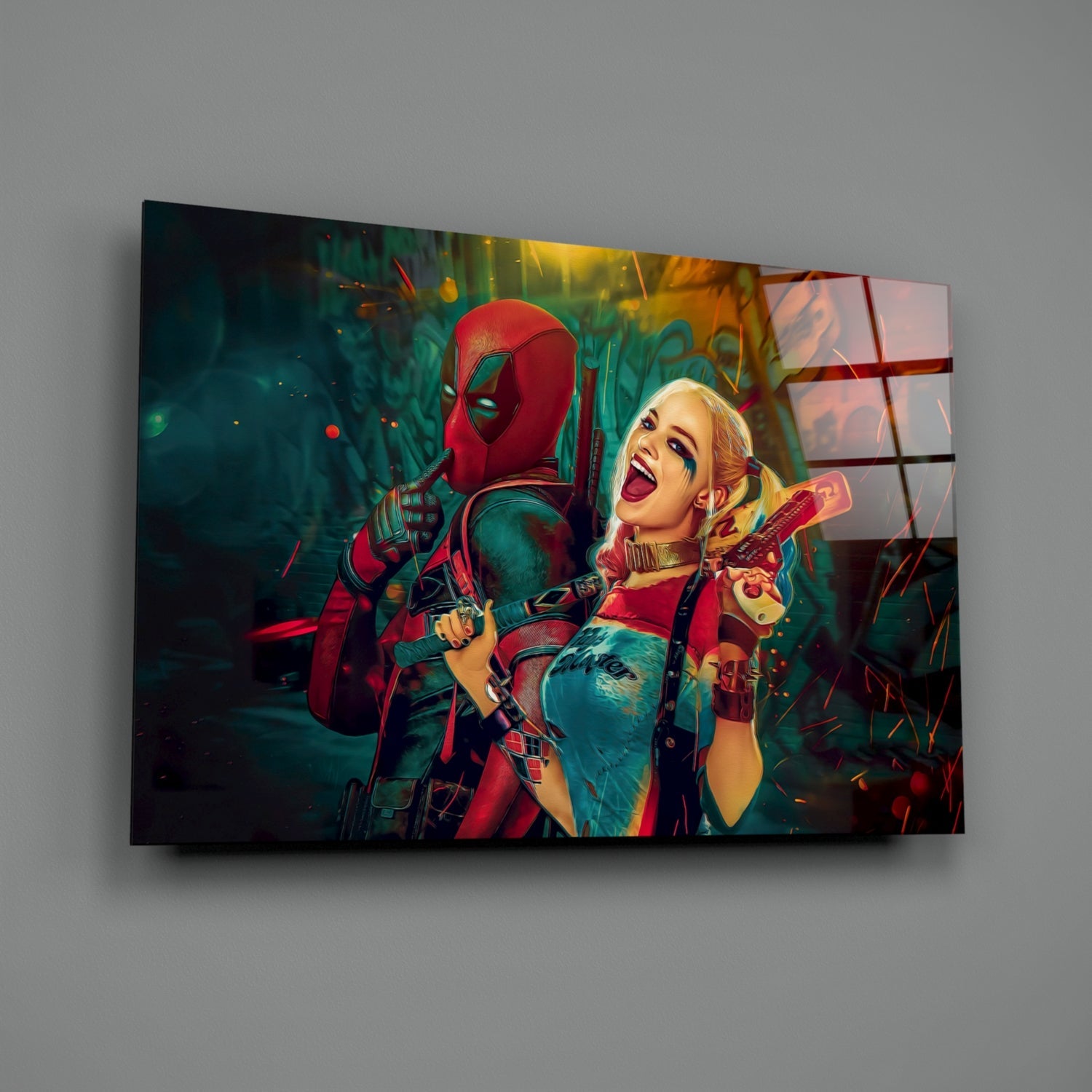 Harley Quinn and Deadpool Glass Art-1