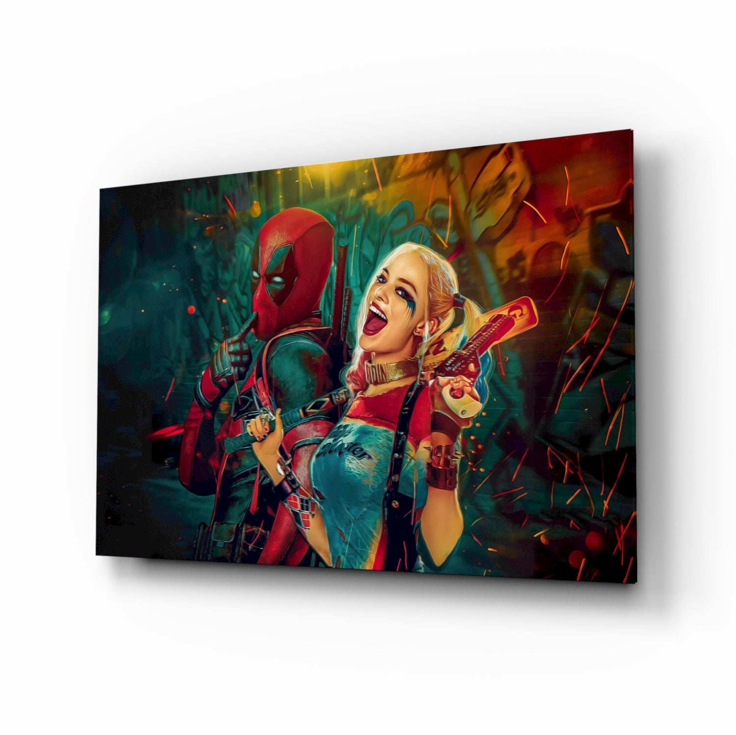 Harley Quinn and Deadpool Glass Art-0