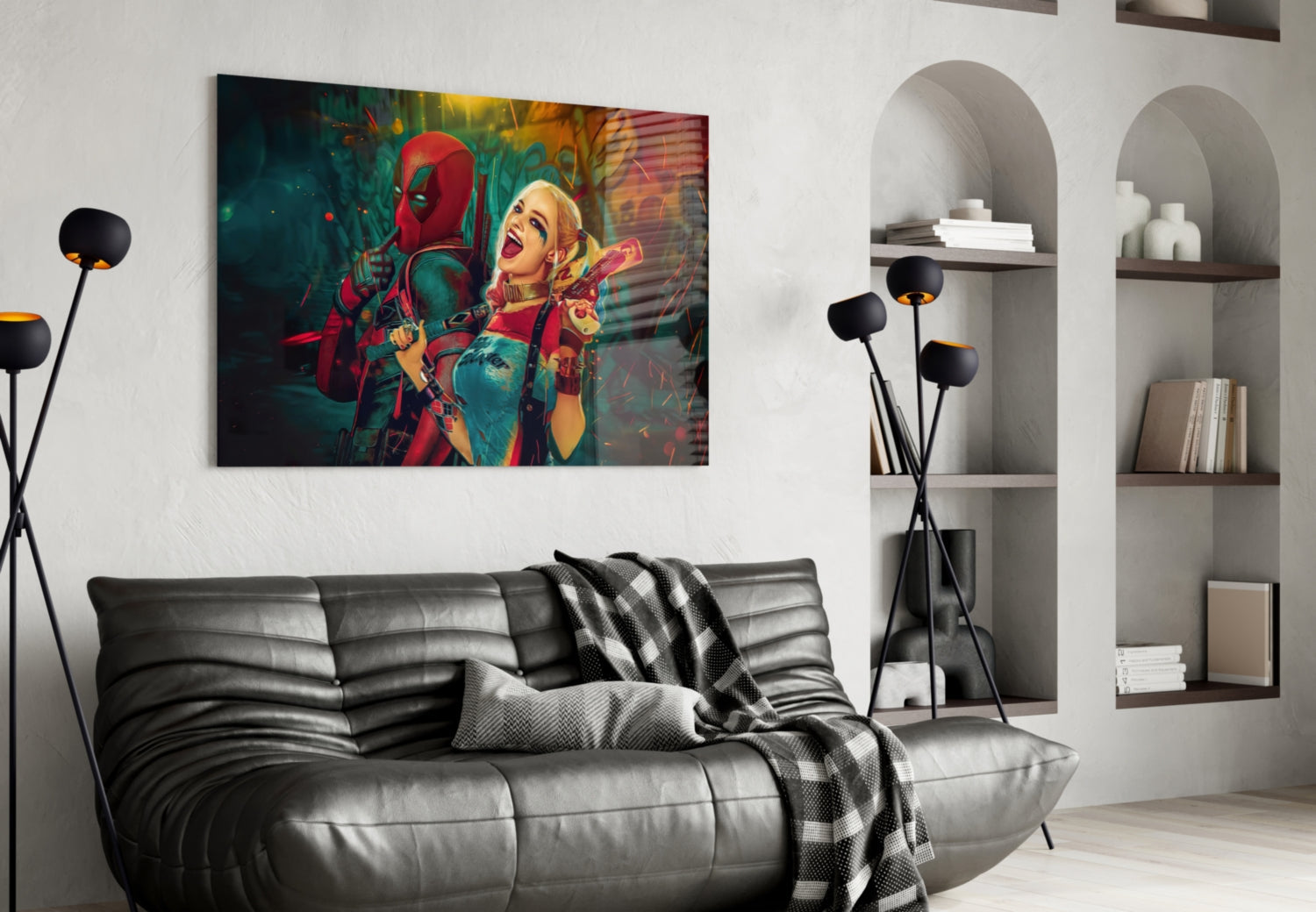 Harley Quinn and Deadpool Glass Art-3