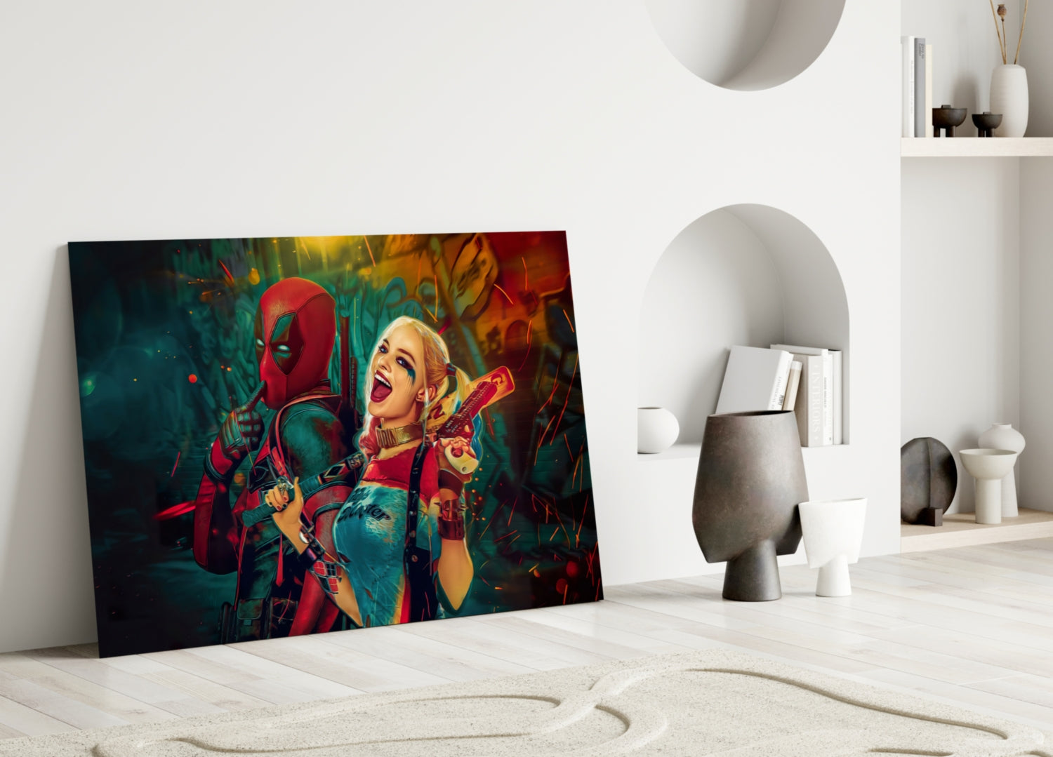 Harley Quinn and Deadpool Glass Art-2