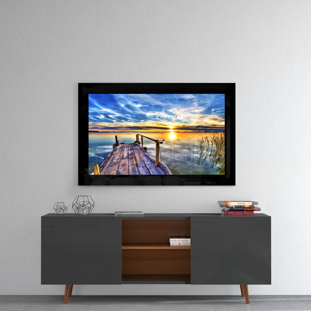 Sunset at Pier Glass Wall Art-3