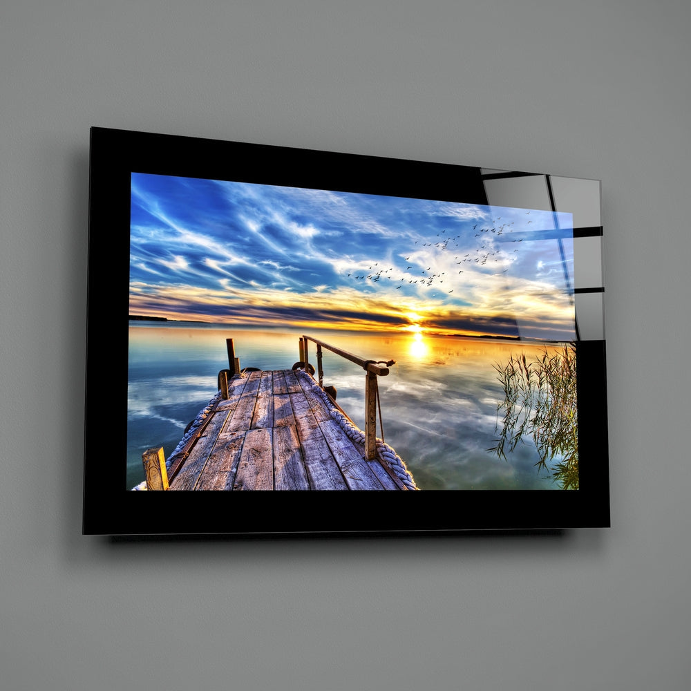 Sunset at Pier Glass Wall Art-1