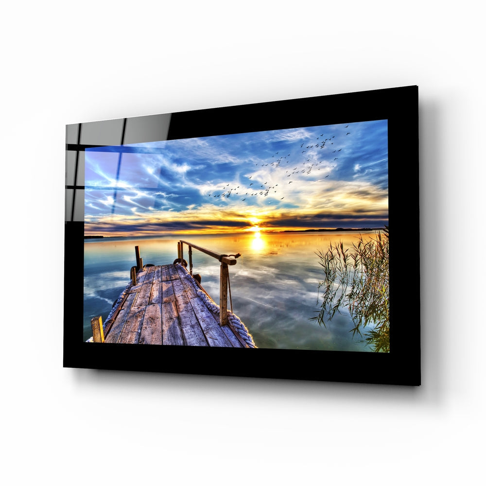 Sunset at Pier Glass Wall Art-0