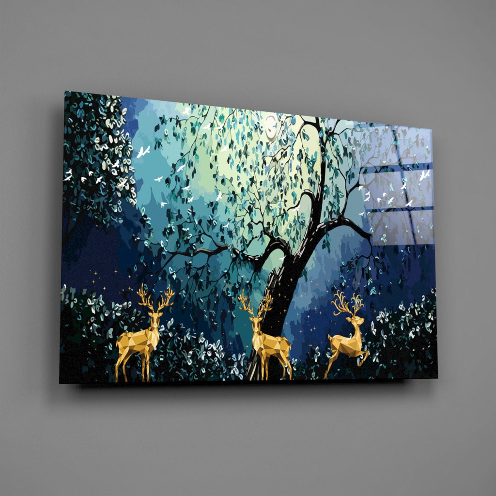 Golden Deers Glass Wall Art-1