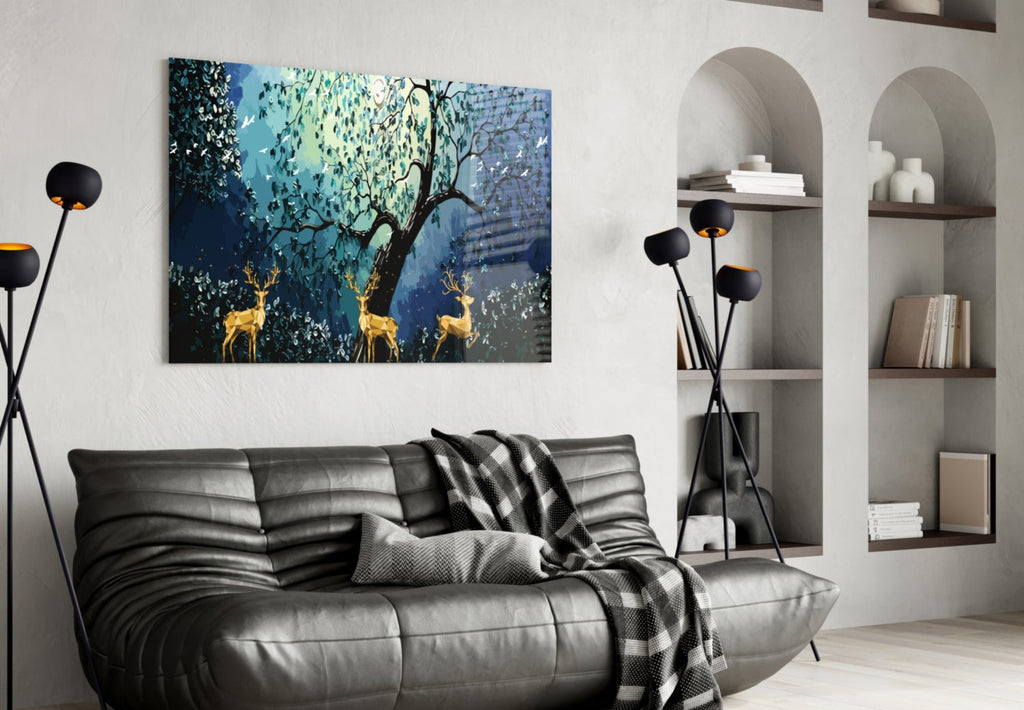 Golden Deers Glass Wall Art-3