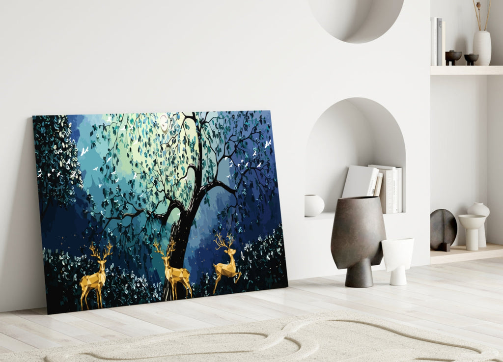 Golden Deers Glass Wall Art-2