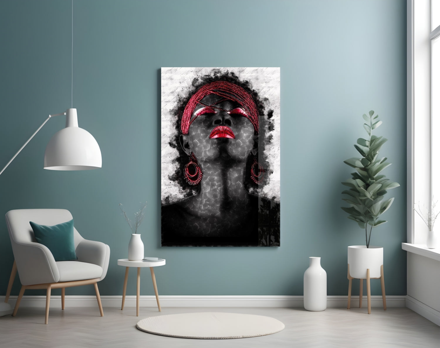 Woman and Red Glass Wall Art-3