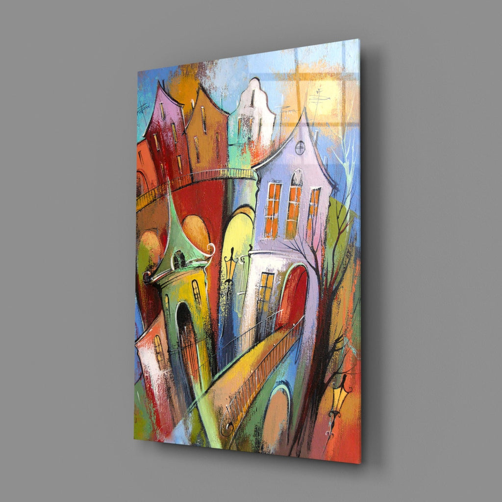 Colorful Houses Glass Wall Art-1