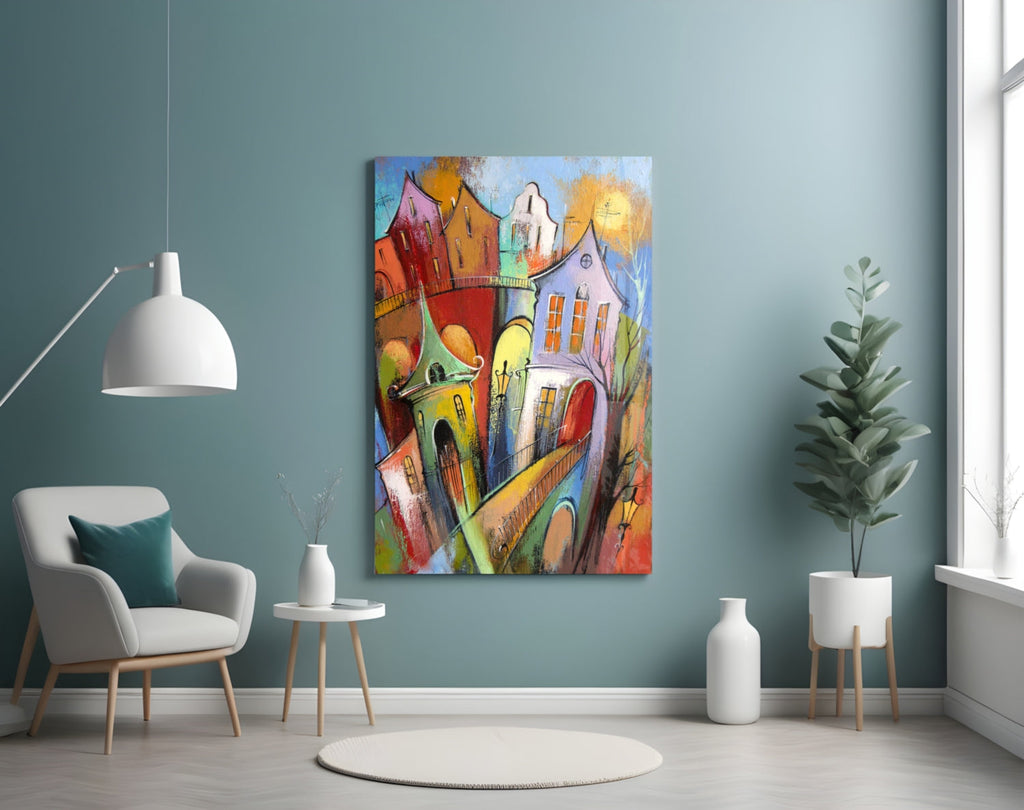 Colorful Houses Glass Wall Art-3