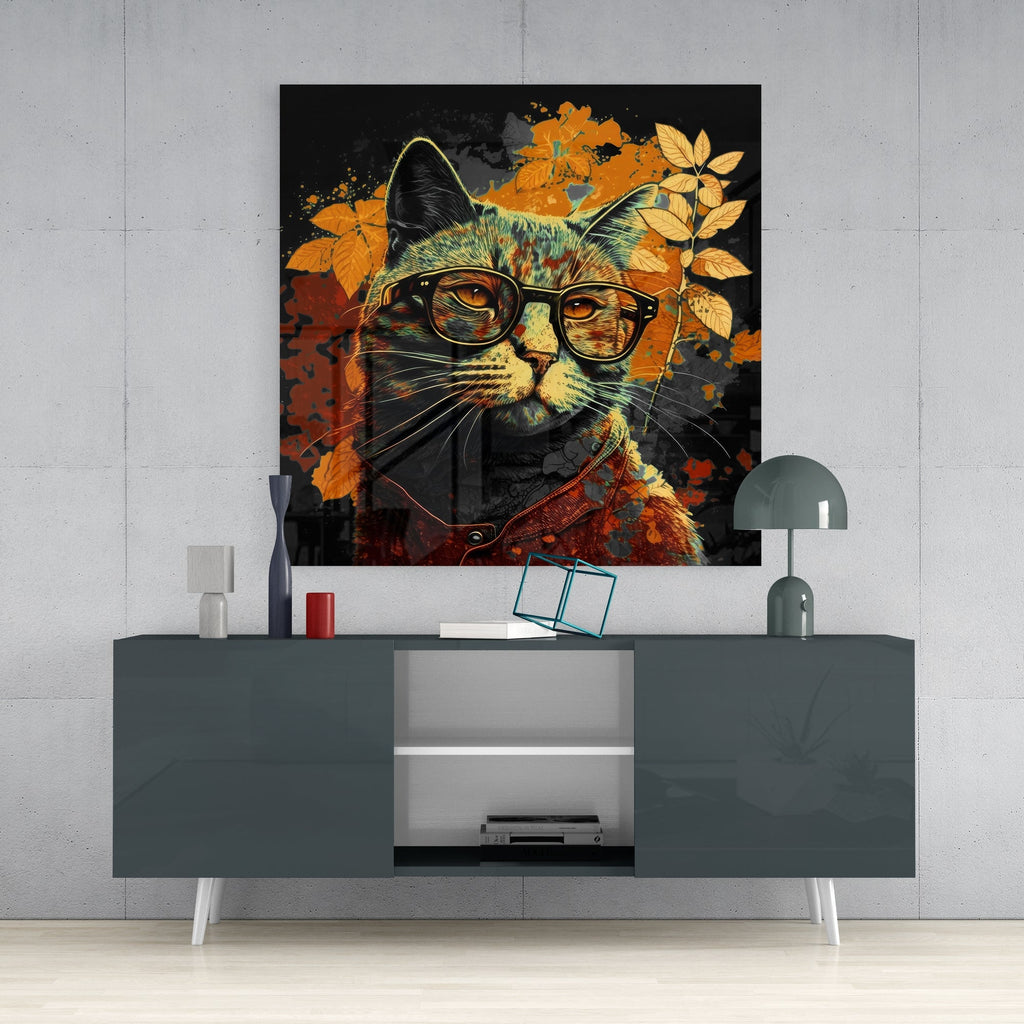 Intellectual Cat Glass Wall Art  || Designers Collection-3