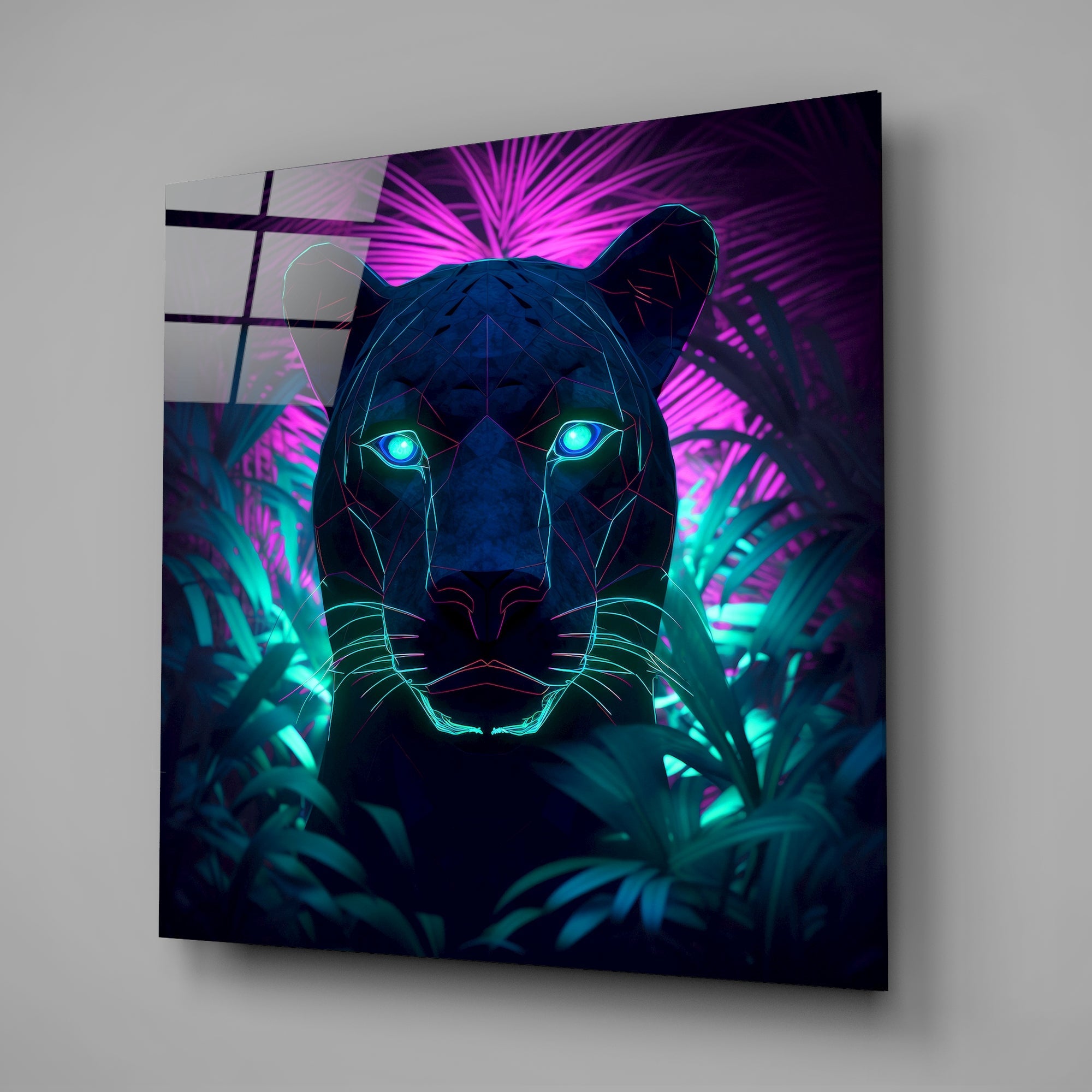 Neon Panther Glass Wall Art  || Designers Collection-1