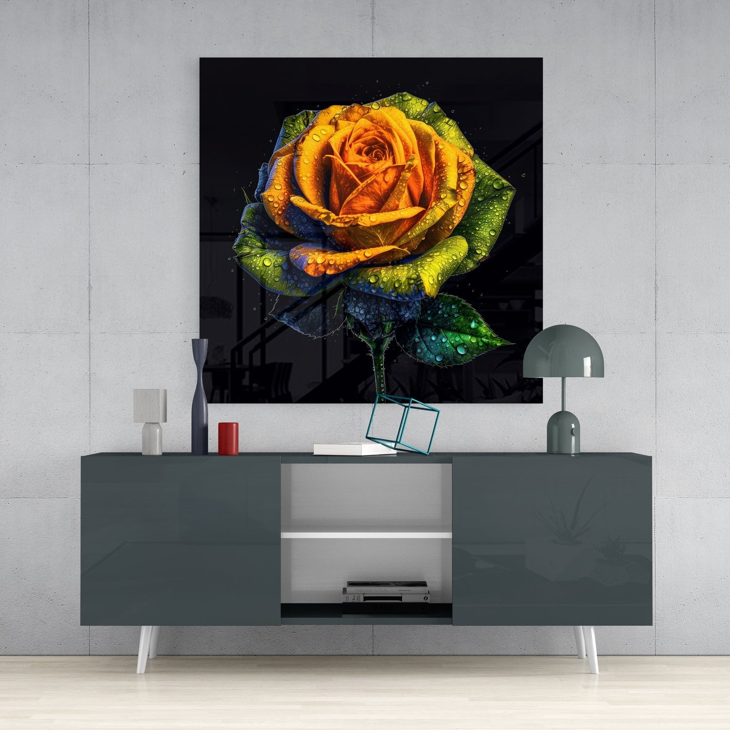 Yellow Rose Glass Wall Art-3