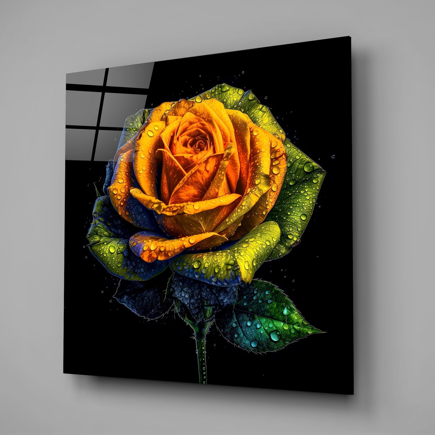 Yellow Rose Glass Wall Art-1
