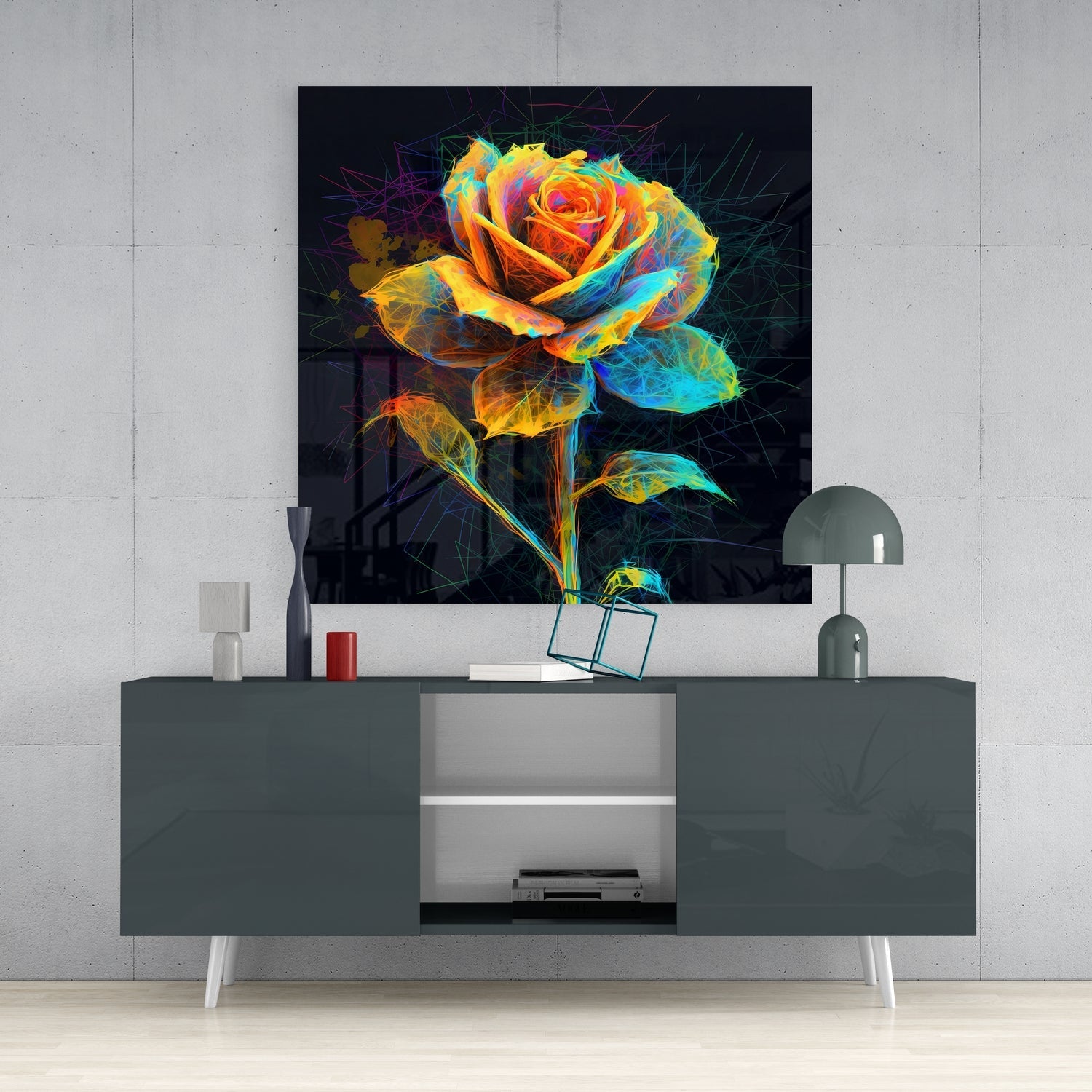 Yellow Rose Glass Wall Art-3